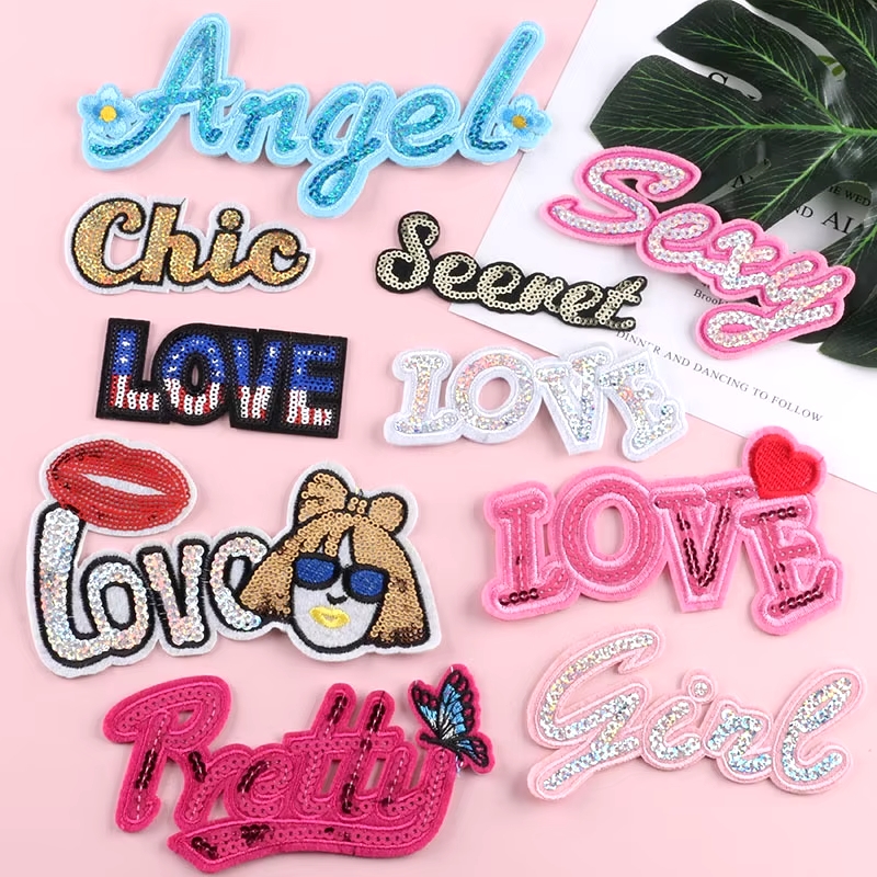 Fashion Embroidered Sequin Crafts Iron On Patch For Clothing Badges Jacket Bags Kids Sequined Appliq